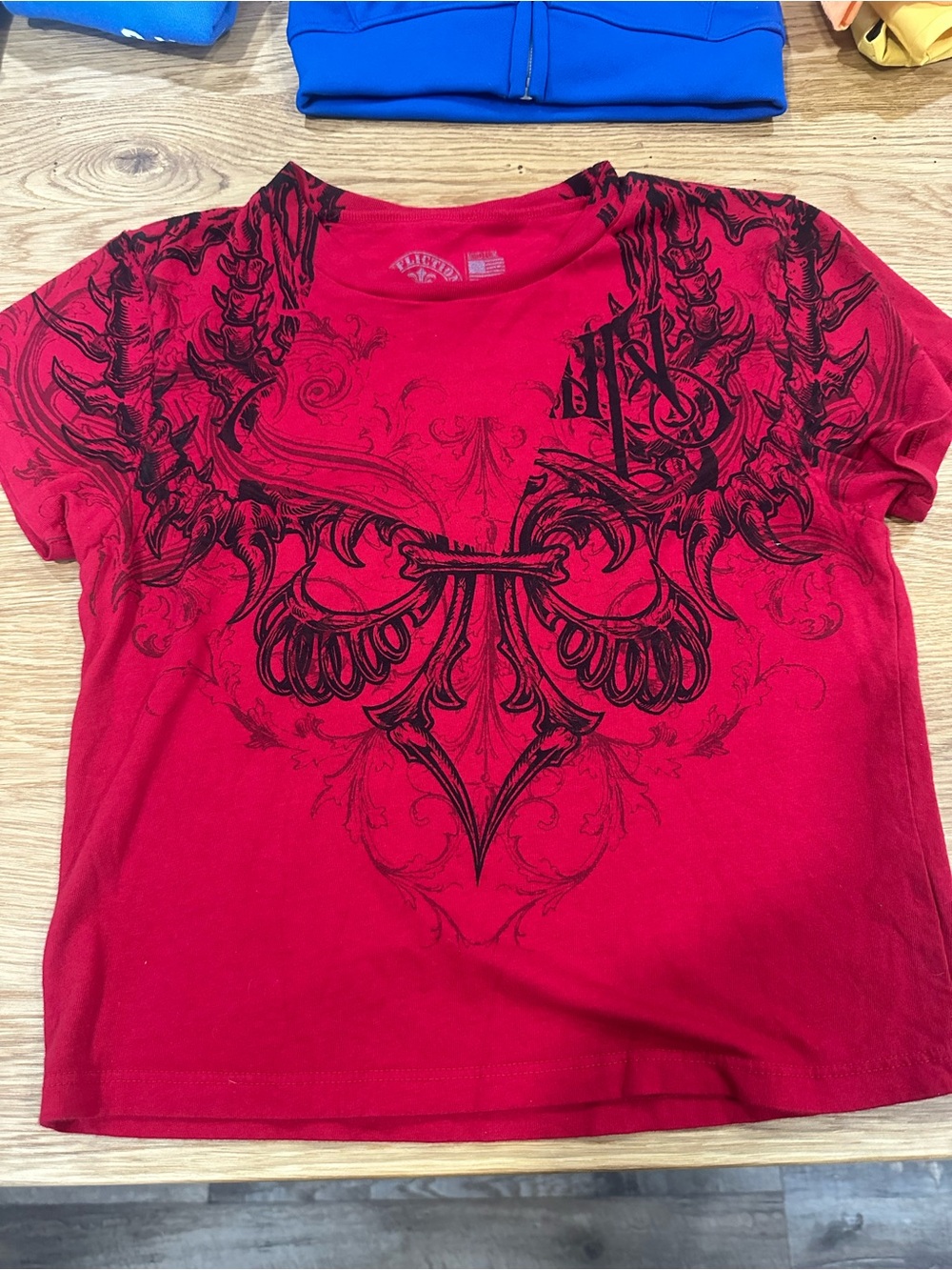 Red Kids Affliction Graphic Tee with Black Ornate Print